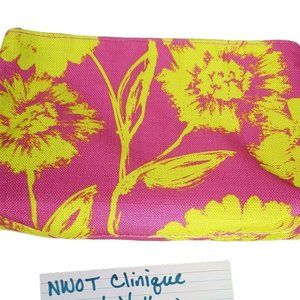 Clinique Fuschia with‎ Neon Lemon Flowers Cosmetic Makeup Travel Bag